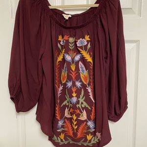 Embroidered Peasant Top